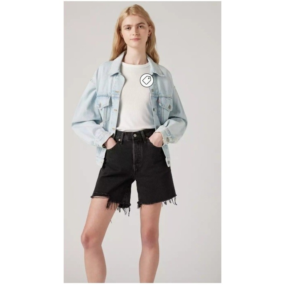 Levi's 501 Mid Thigh Shorts Women's 29 Lunar Black Distressed Cutoff High Rise